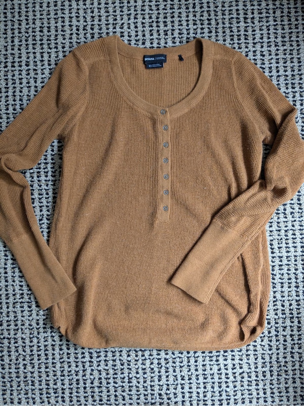 Prana Waffle-Knit Henley in Camel